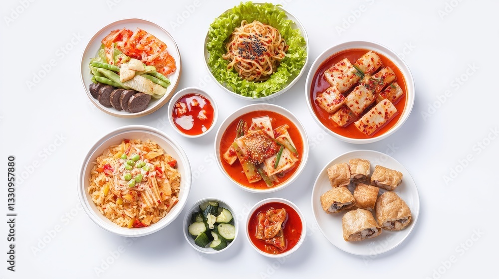 An exquisite spread of various asian cuisines featuring a selection of dishes for a joyous chuseok festival celebration An exquisite spread of various asian cuisines featuring a selection of dishes for a joyous chuseok festival celebration