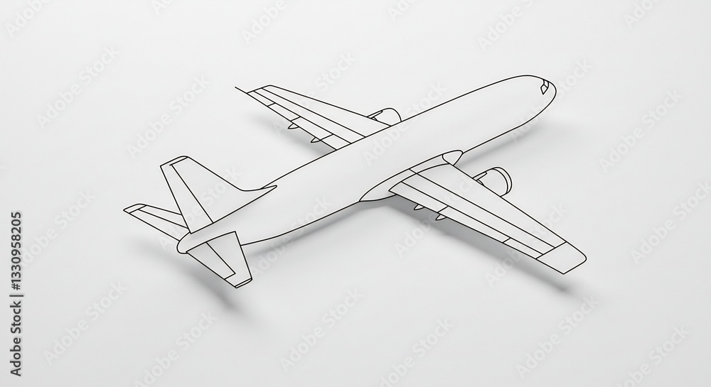 Fototapeta premium 白背景シンプル飛行機線画イラスト 滑らかな曲線美しいデザイン. AI Generated