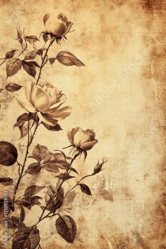Antique Roses on Vintage Paper: A Sepia-Toned Botanical Illustration