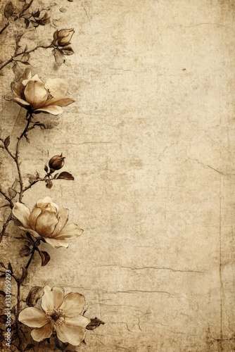 Vintage Floral Design: Sepia Roses on Antique Paper