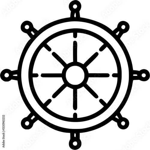 Dharmachakra in outline icon style, religion and beliefs theme.