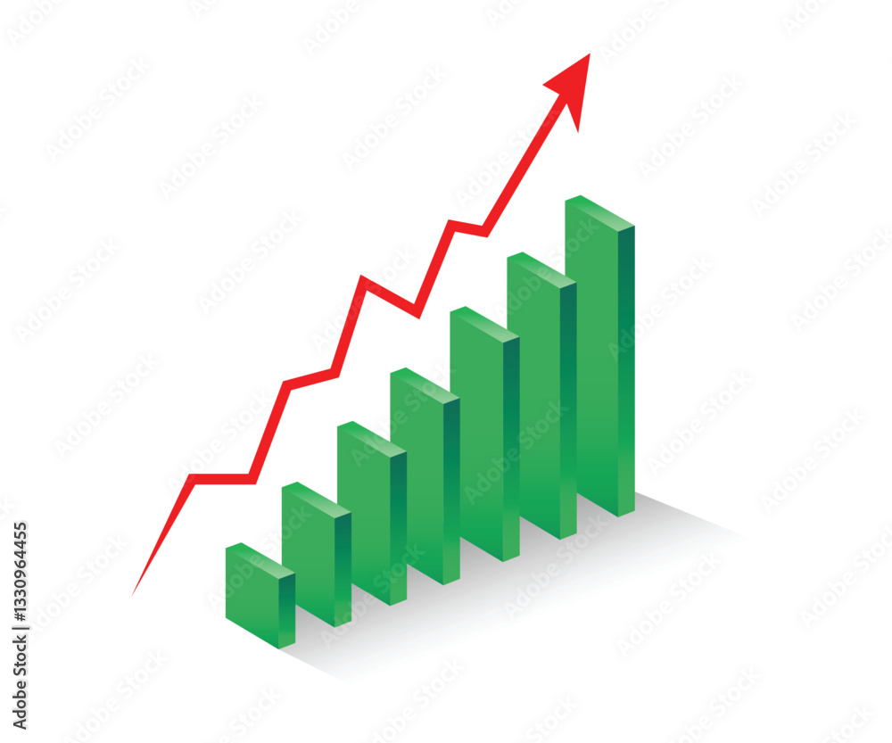 Business Arrow Pointing Up with 3D Bars. Profit Growth and Consistent Progress Business Arrow Pointing Up with 3D Bars. Profit Growth and Consistent Progress