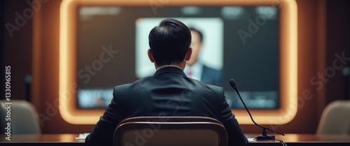 Obraz na płótnie Prosecution of witness through online video conferencing. w salonie