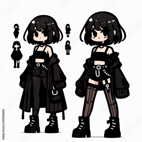 vector illustration of a person wearing edgy black clothes