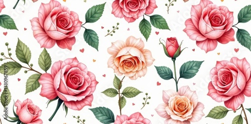 Delicate watercolor roses in rococo style Seamless floral pattern , gold, pattern