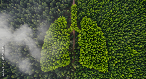 Fototapeta Naklejka Na Ścianę i Meble -  Aerial View of Lungs Shaped Forest: A Breath of Fresh Air, Nature's Resilience, Environmental Conservation
