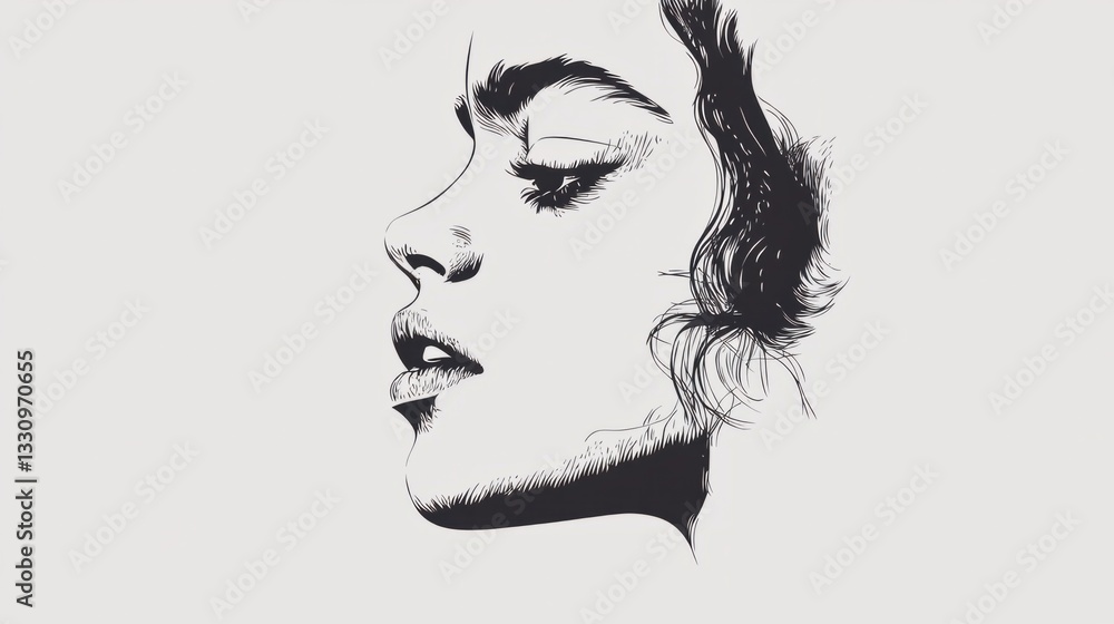 Abstract Line Art Illustration of a Woman's Side Profile in Black Ink Abstract Line Art Illustration of a Woman's Side Profile in Black Ink
