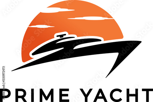 luxury boat yacht in the sunny beach logo design