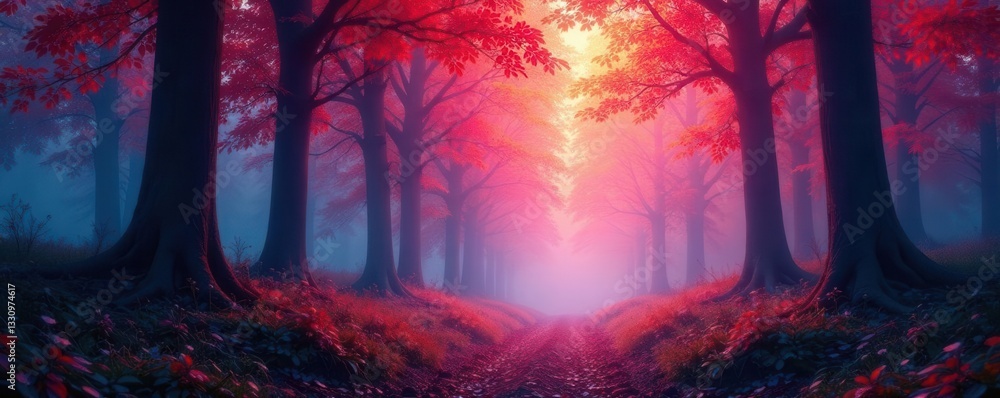 Fototapeta premium Ethereal forest, trees in vivid spectral bloom, shifting constantly , fantasy, colors