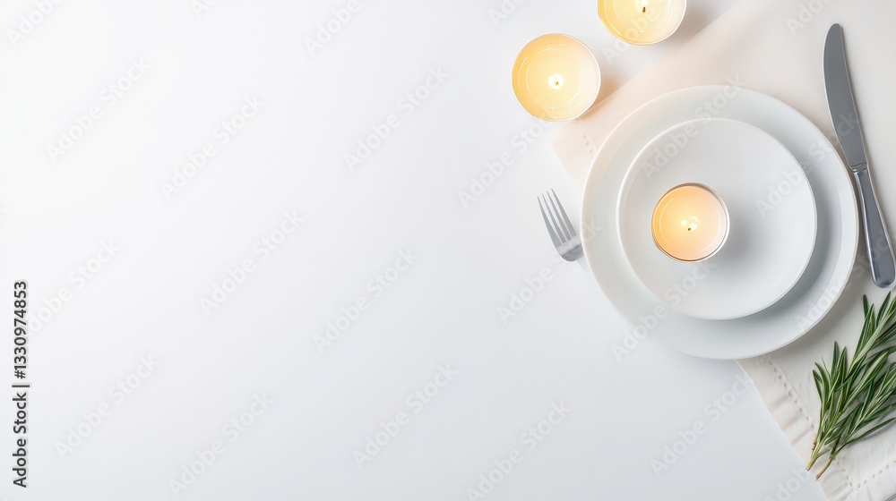 Tastefully arranged table setting featuring a candle, napkin, and knife in a romantic fine dining atmosphere Tastefully arranged table setting featuring a candle, napkin, and knife in a romantic fine dining atmosphere