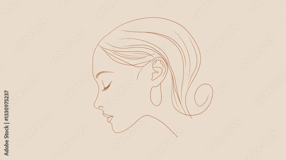 Elegant Minimalist Line Art of Female Profile with Simple Features Elegant Minimalist Line Art of Female Profile with Simple Features