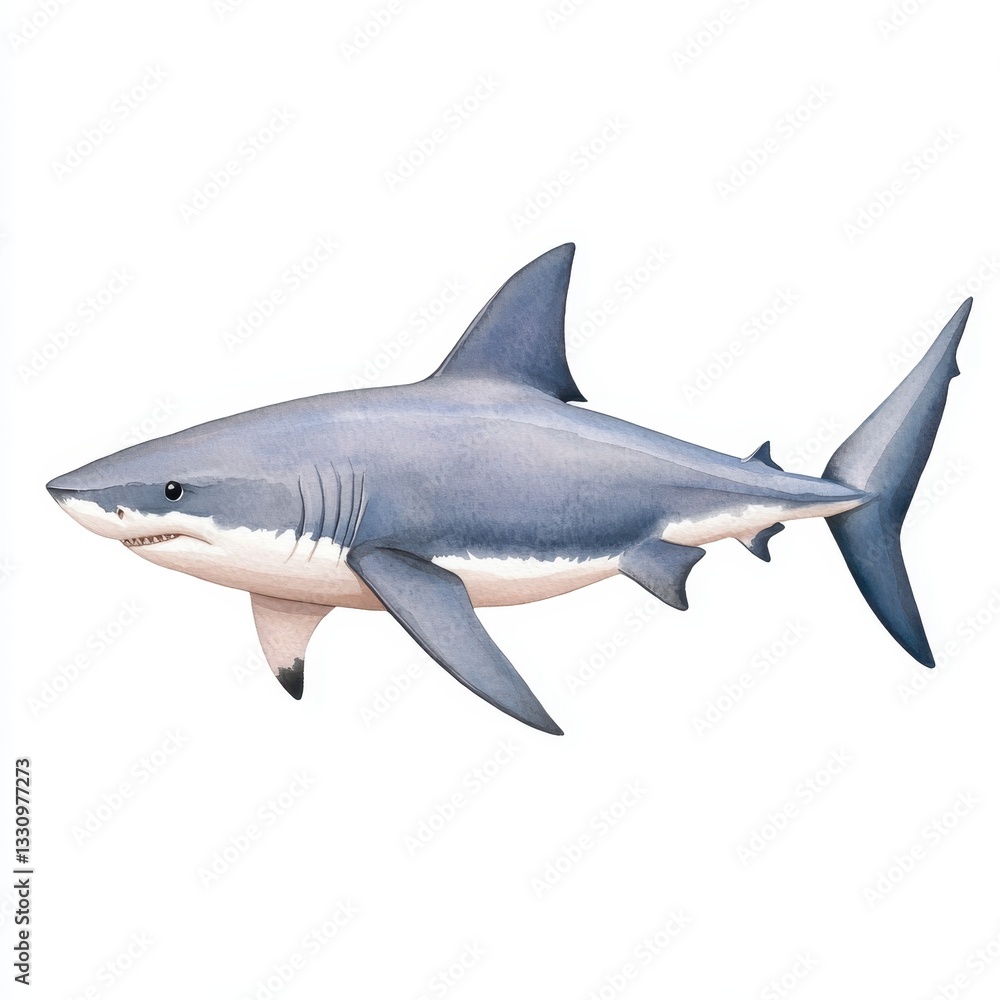 Obraz premium Realistic Illustration of a Great White Shark Swimming Underwater