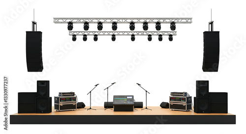 Professional Stage Audio Setup for Live Performance isolated on white or transparent png background