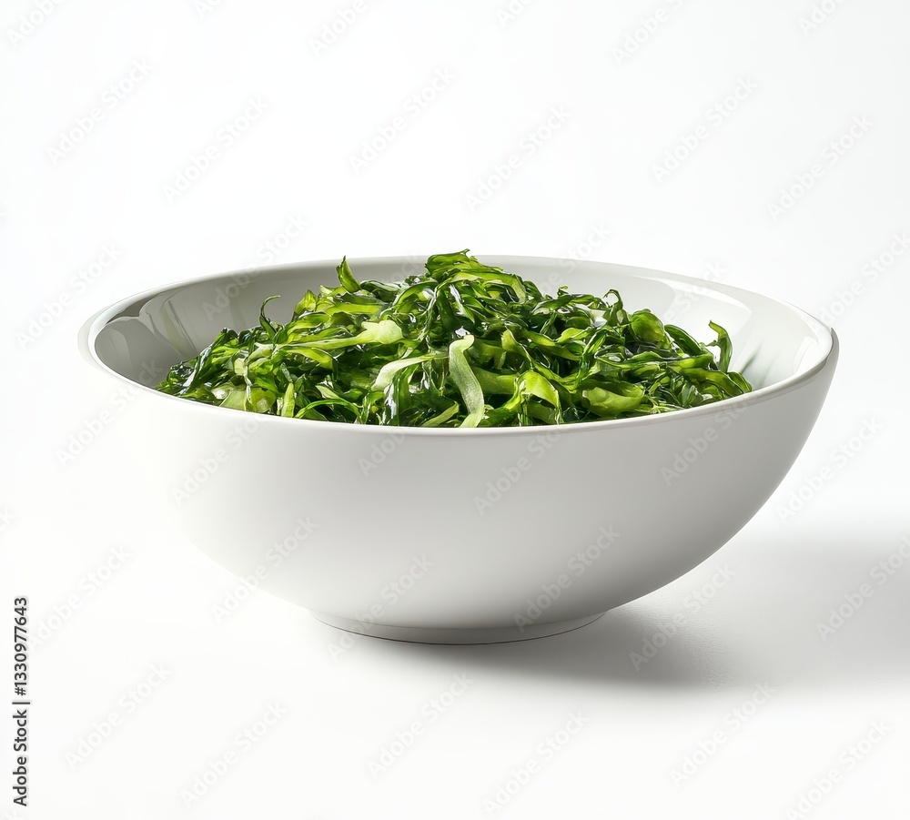 Bright Green Shredded Vegetable Salad in White Bowl Bright Green Shredded Vegetable Salad in White Bowl