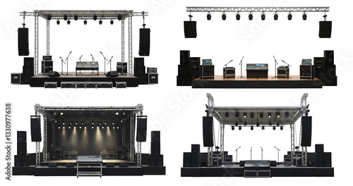 Set of Professional Stage Setup for Live Performances isolated on white or transparent png background
