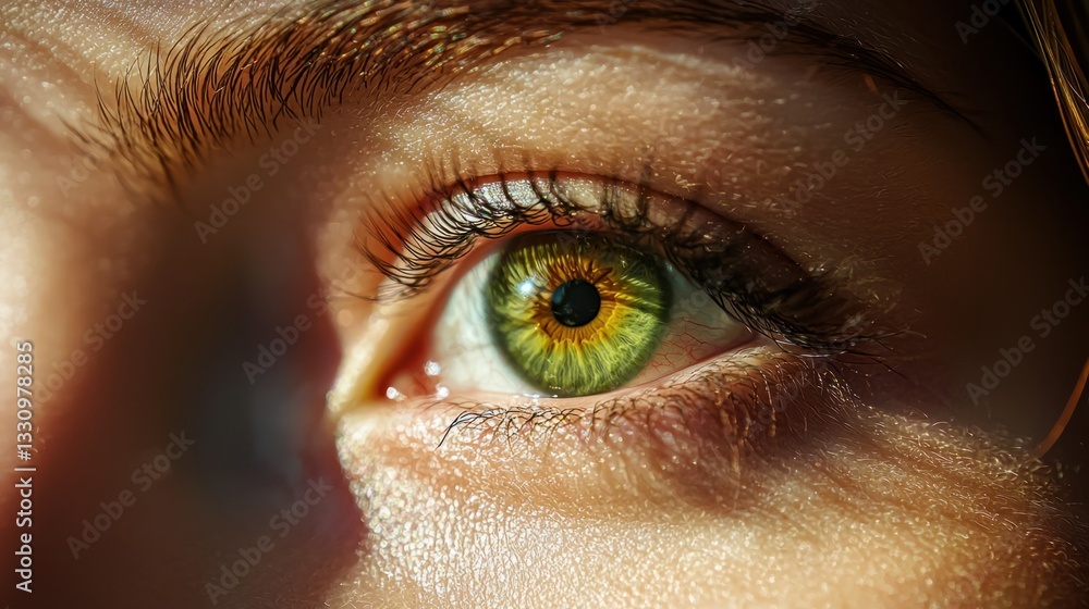 Fototapeta premium Close-Up of a Beautiful Green Eye with Intricate Details and Texture