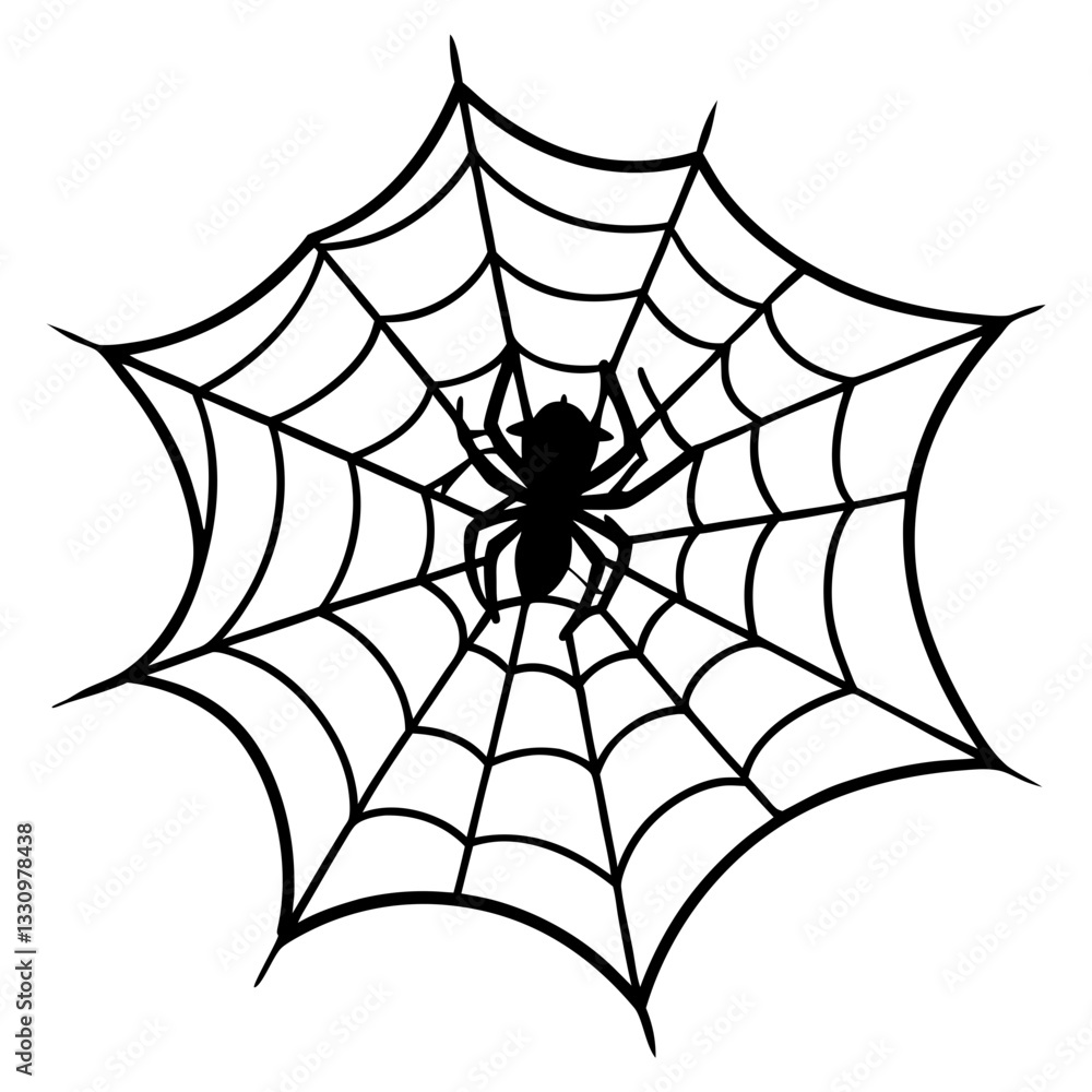 Fototapeta premium Spider on Web Line Art Illustration