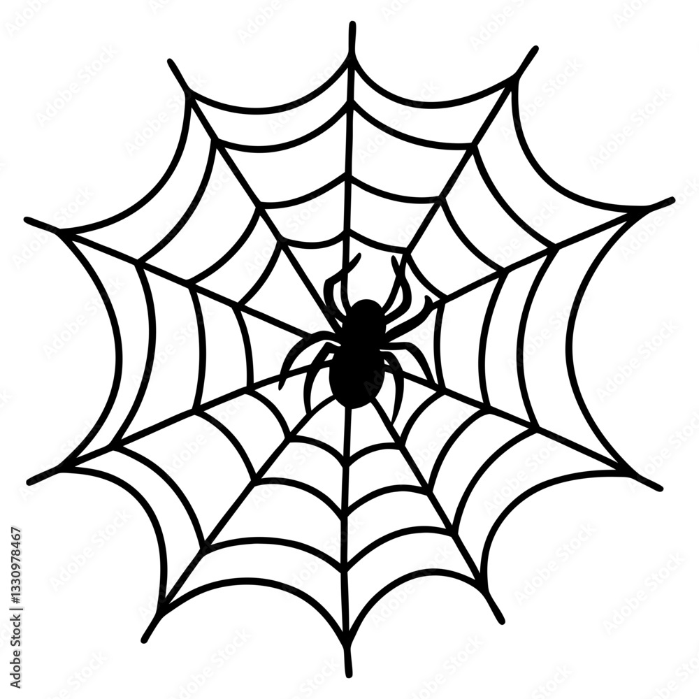 Fototapeta premium Spider on Web Line Art Illustration