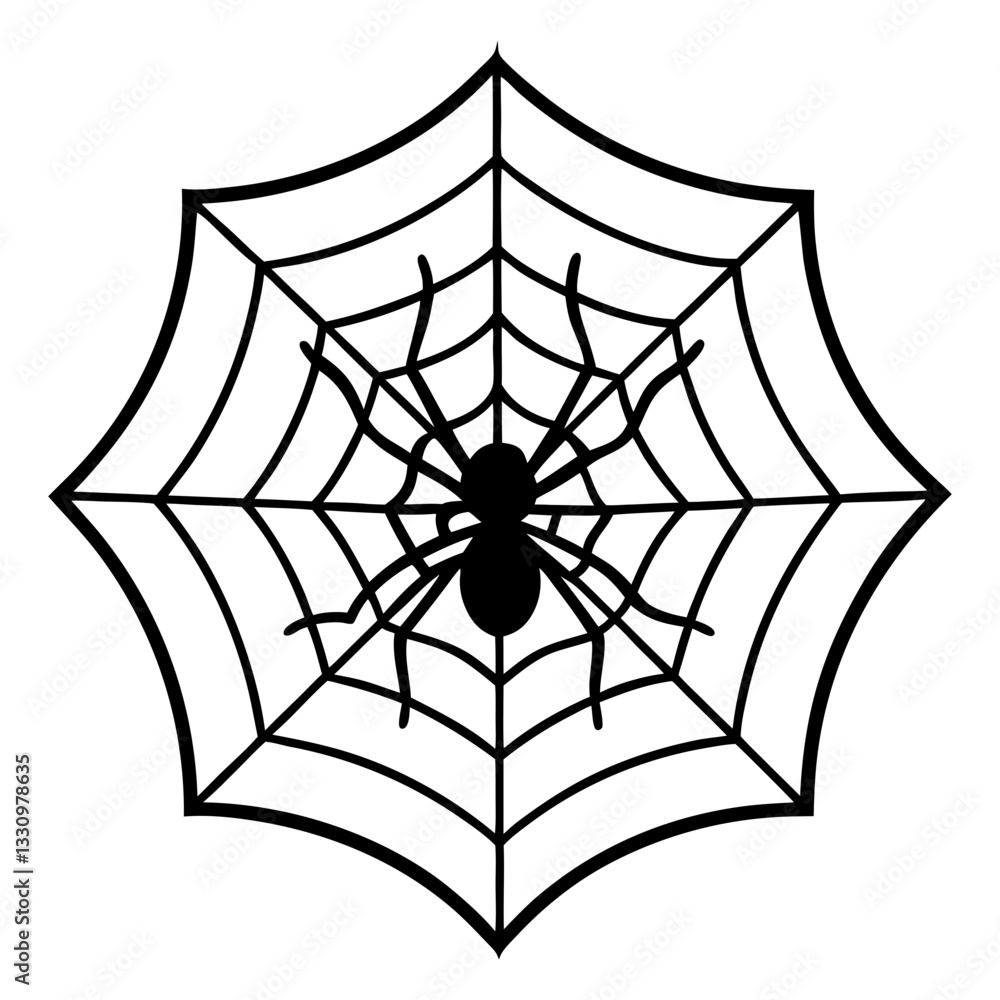 Obraz premium Spider on Web Line Art Illustration