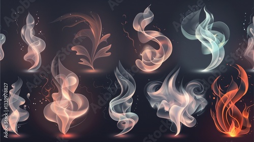 abstract smoke elements in various shapes and colors