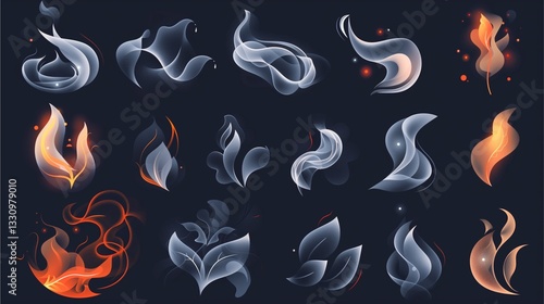 a collection of abstract fire and smoke elements in an artistic arrangement