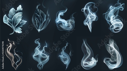 an artistic illustration features various elegant smoke, creating a sense of mystery and ethereal beauty