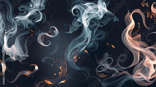 an abstract smoke art in shades of blue, white, and gold, with swirling patterns, creating a captivating and ethereal atmosphere