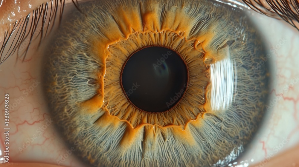 Obraz premium Intricate Close-Up of a Human Eye Revealing Colorful Iris Patterns
