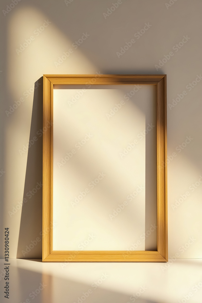 Elegant Wooden Frame Mockup Sunlight Shadow Minimalist Modern Design Empty Picture Frame Beige Background Clean Simple Style Interior Decoration Elegant Wooden Frame Mockup Sunlight Shadow Minimalist Modern Design Empty Picture Frame Beige Background Clean Simple Style Interior Decoration