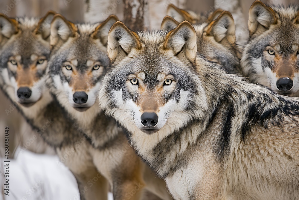 Fototapeta premium Gray Wolves in Winter Forest