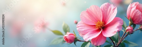 Vibrant blooms in soft watercolor wash, delicate details , element, purple