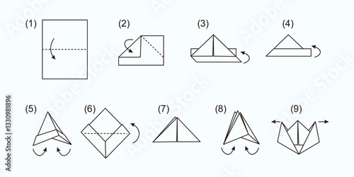 Illustrated visual tutorial detailing each step of folding a paper into an origami piece. Perfect for crafting and origami enthusiasts seeking fun DIY activities using paper folding techniques.
