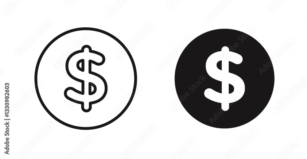 Dollar icon outlined icon vector collection. Dollar icon outlined icon vector collection.