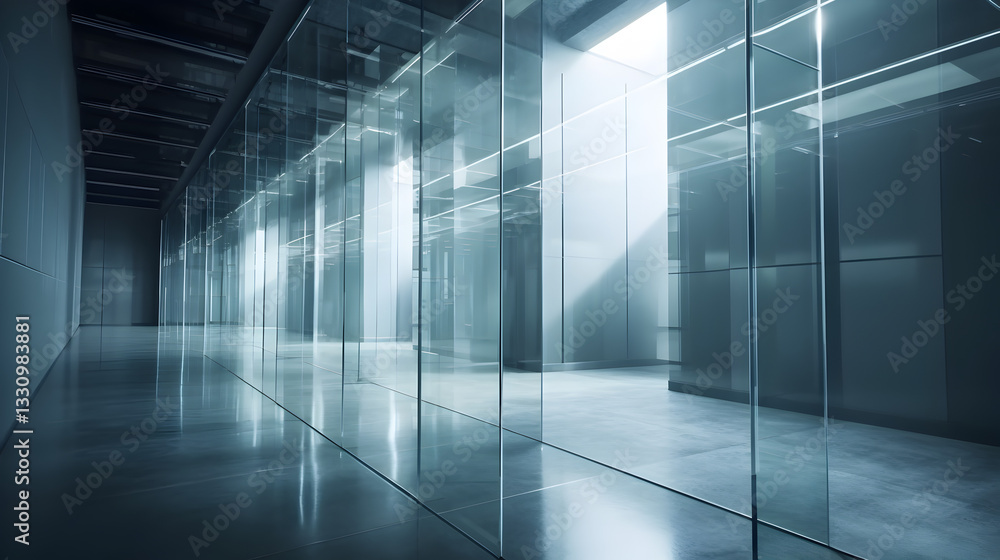Modern office corridor with glass walls, sleek flooring, and soft lighting. Modern office corridor with glass walls, sleek flooring, and soft lighting.