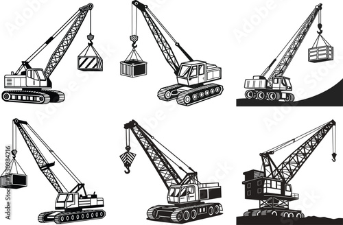Heavy Duty Mobile and Tower Cranes Industrial Construction Set.