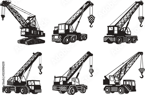 Heavy Duty Mobile and Tower Cranes Industrial Construction Set.