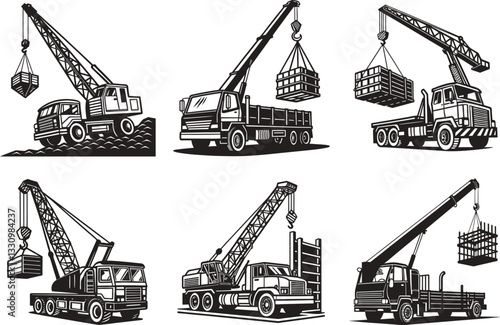 Heavy Duty Mobile and Tower Cranes Industrial Construction Set.