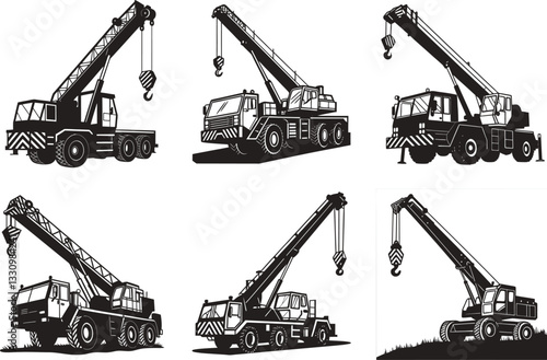 Heavy Duty Mobile and Tower Cranes Industrial Construction Set.