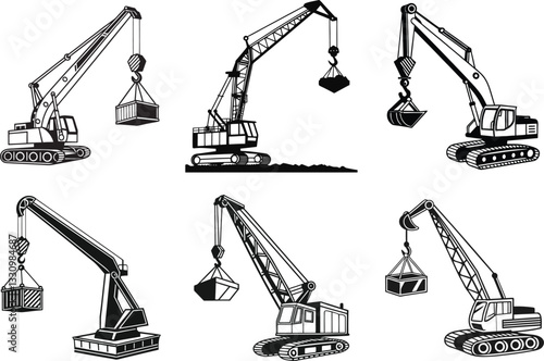 Heavy Duty Mobile and Tower Cranes Industrial Construction Set.