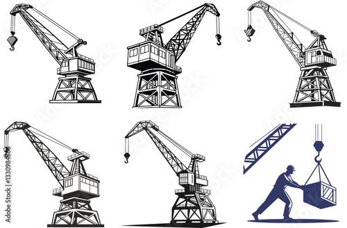 Heavy Duty Mobile and Tower Cranes Industrial Construction Set.