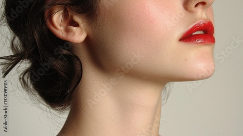 Elegant Close-Up of Woman's Neck and Red Lips with Smooth Skin