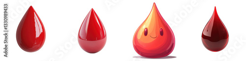 Four cartoon blood droplets; isolated on white background isolated on white or transparent