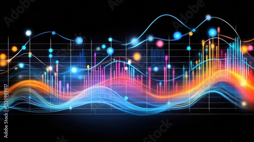 Abstract Colorful Data Visualization with Glowing Wave Pattern and Dynamic Lines