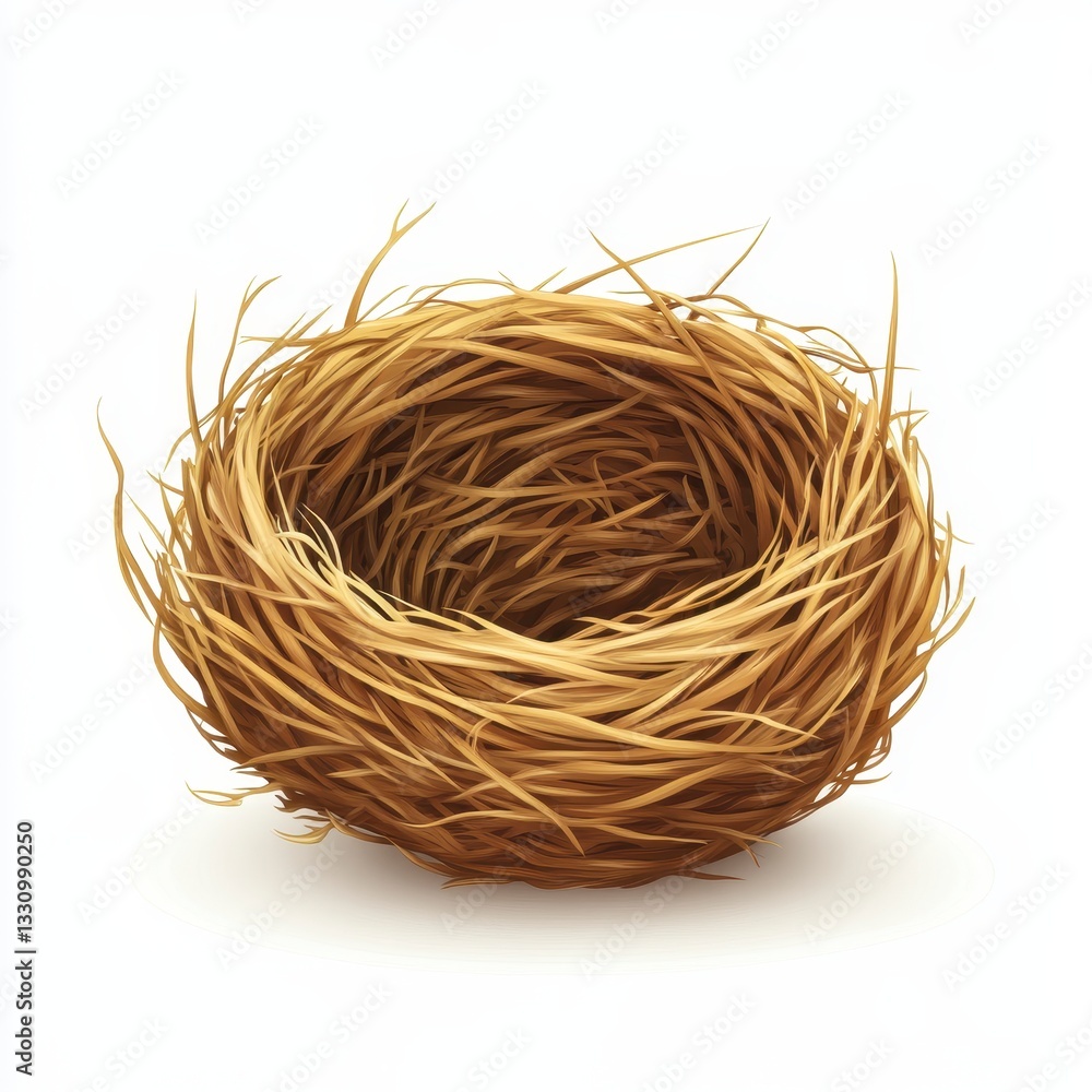 Empty Bird Nest on White Background Detailed View of Straw and Twigs Empty Bird Nest on White Background Detailed View of Straw and Twigs