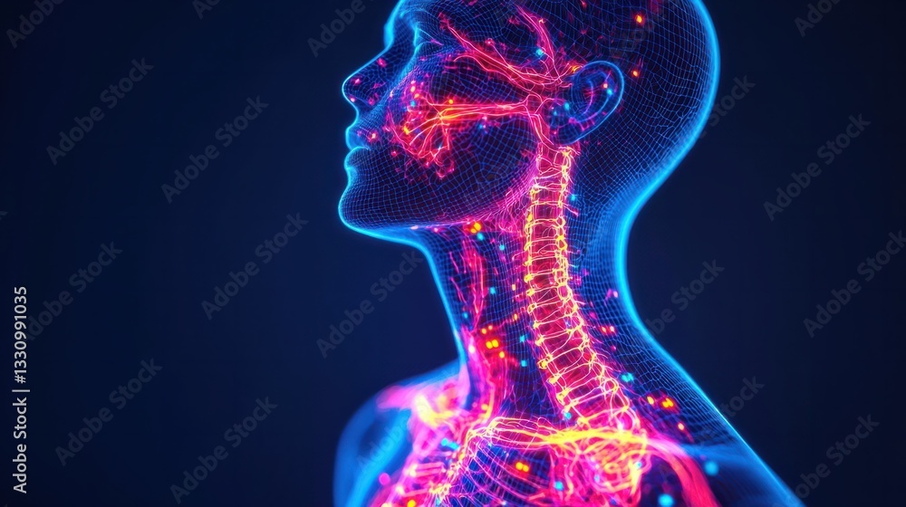 Human Anatomy Visualization with Neon Glow and Neural Details Human Anatomy Visualization with Neon Glow and Neural Details