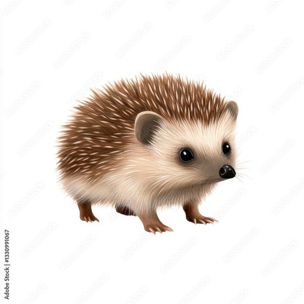 Cute Illustrated Hedgehog with Quills and Large Eyes on White Background Cute Illustrated Hedgehog with Quills and Large Eyes on White Background