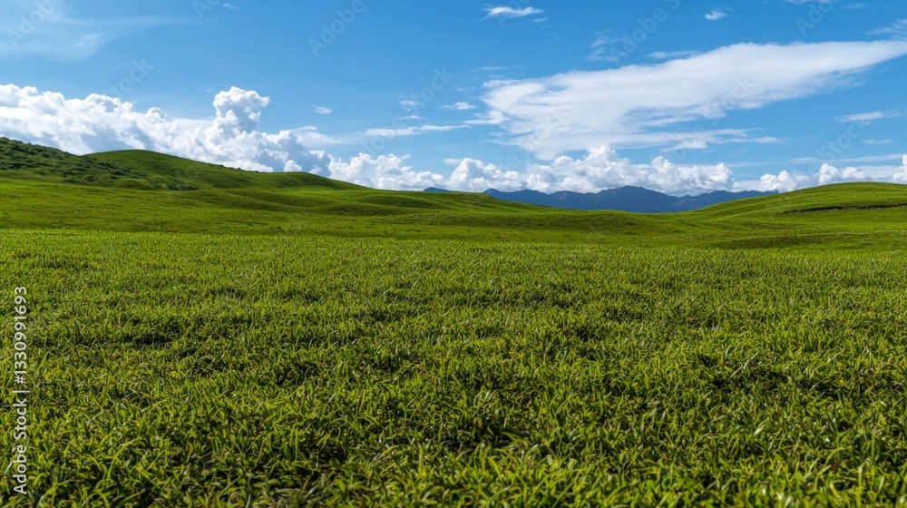 Serene Rolling Hills Landscape Lush Green Grass Blue Sky Clouds Serene Rolling Hills Landscape Lush Green Grass Blue Sky Clouds
