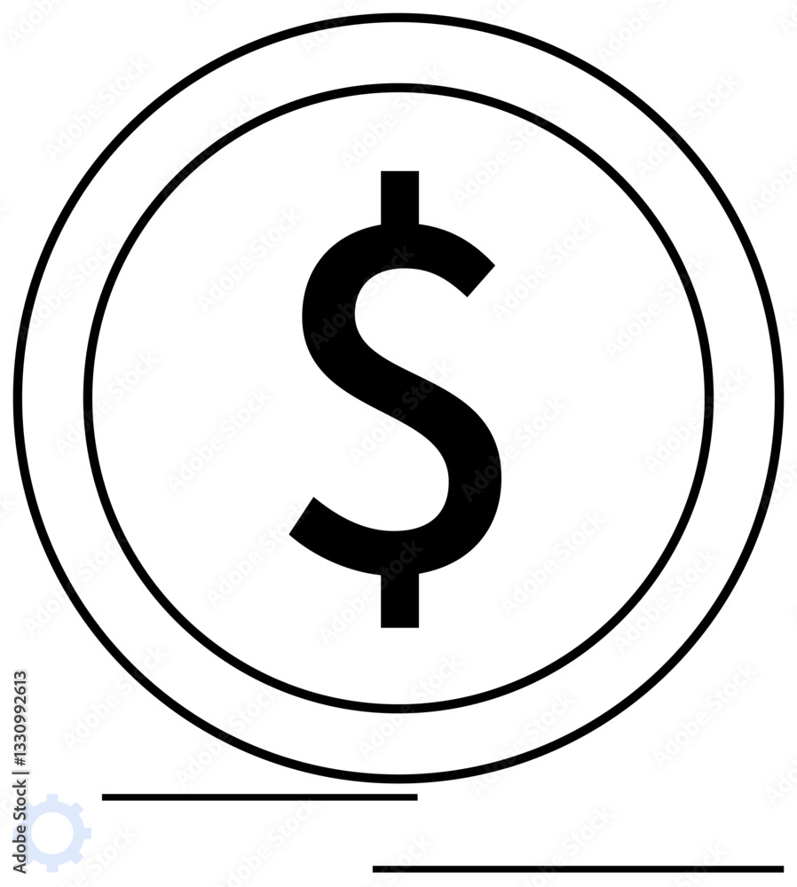 Dollar symbol inside double circle suggests finance, currency, wealth, economics, and commerce. Ideal for money management, banking, investment savings budget planning online payments. Flat simple Dollar symbol inside double circle suggests finance, currency, wealth, economics, and commerce. Ideal for money management, banking, investment savings budget planning online payments. Flat simple