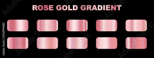 Rose Gold gradient set. pink metallic glossy texture background. Elegant swatch palette collection, Realistic gradient mesh, High resolution. A creative element for your design or logo and website