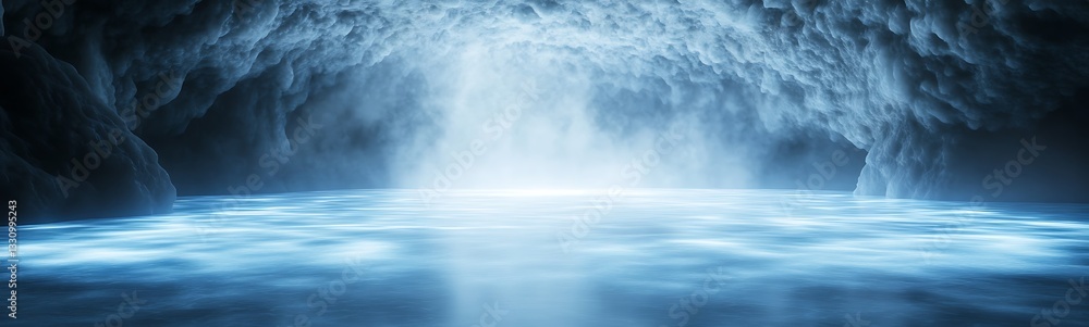Obraz premium Mysterious mist over a serene water surface, creating an ethereal atmosphere.